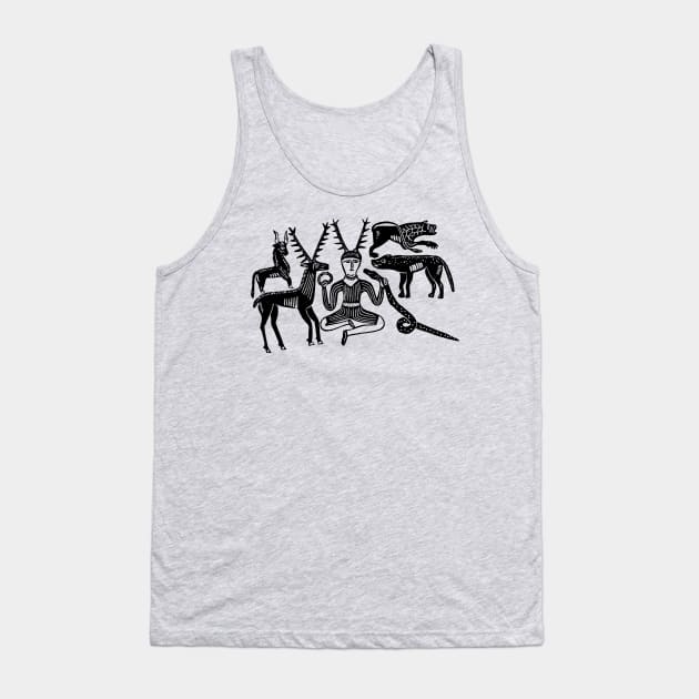 Cernunnos and Animals from the Gundestrup Cauldron (Black Ink Version) Tank Top by LaForma